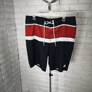 Hollister Men's Size 34 Red White & Navy Mesh Lined Swim Shorts